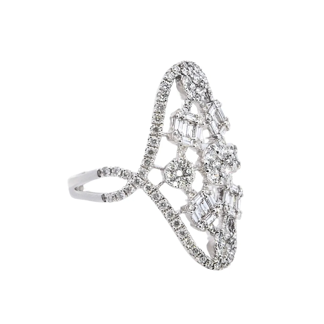 18K White Gold 1.08ct. Diamond Cocktail Fashion Ring