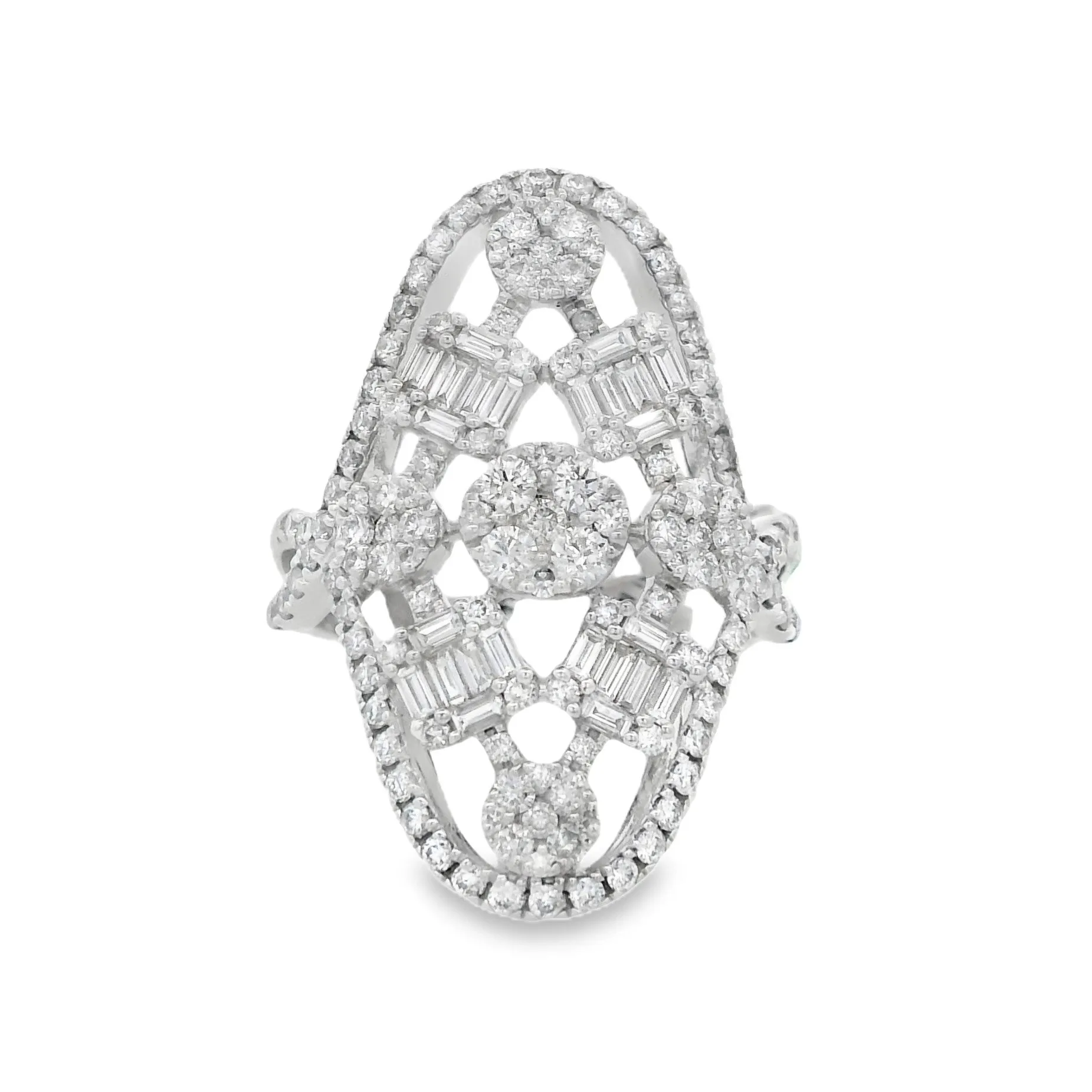 18K White Gold 1.08ct. Diamond Cocktail Fashion Ring