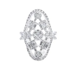 18K White Gold 1.08ct. Diamond Cocktail Fashion Ring