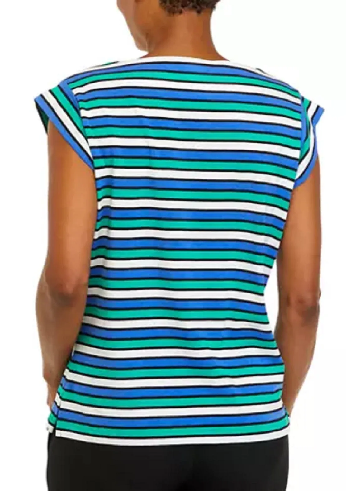 Anne Klein Women's Stripe Cap Sleeve Knit Top Blue Size Medium