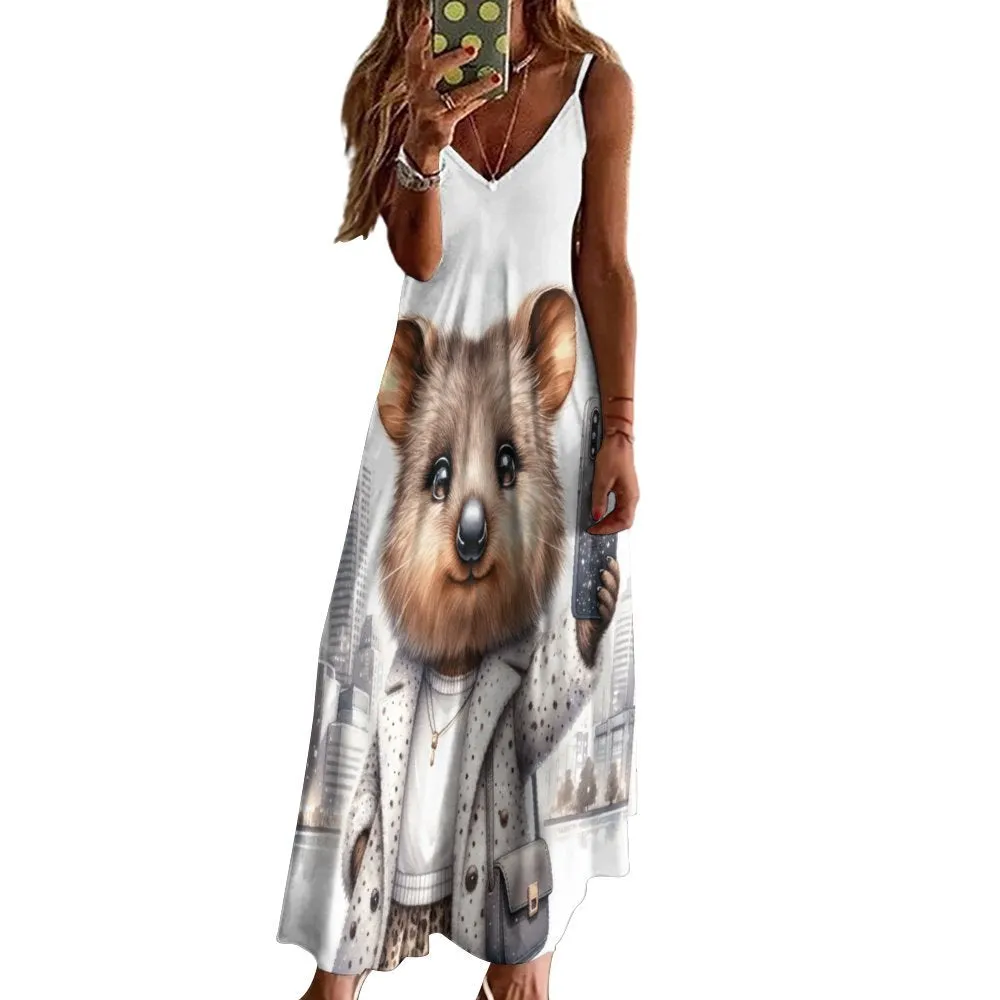 Australian Animals Quokka Travelling Spaghetti Strap Ankle-Length Dress Long dress