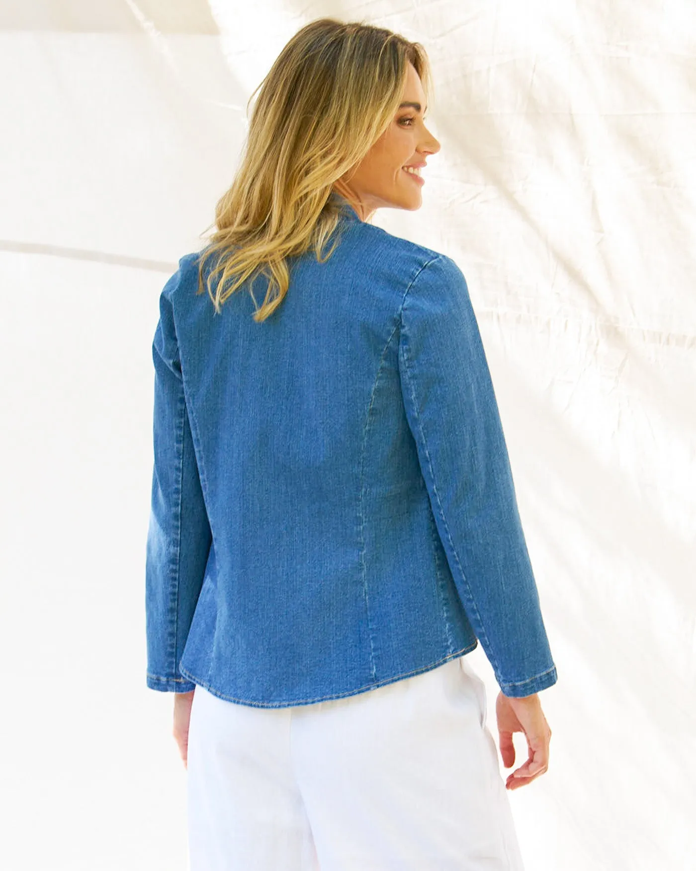 Betty Basics Stacey Denim Military Jacket Vintage Blue