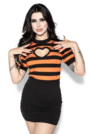 Black & Orange Striped Heart Sweater