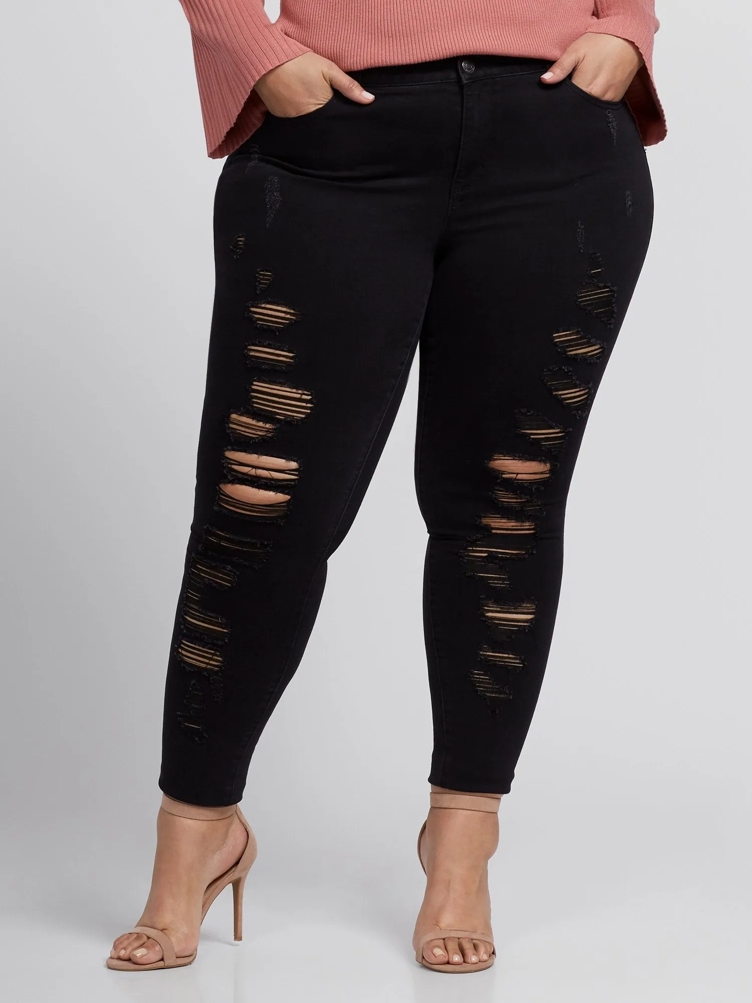 Black Mid-Rise Super Destructed Skinny Jeans