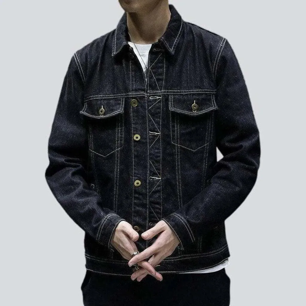 Black regular men's denim jacket