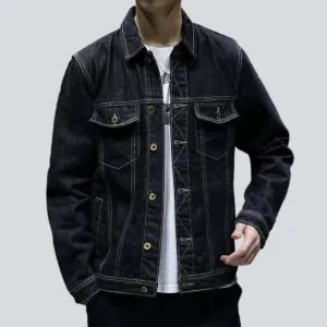 Black regular men's denim jacket