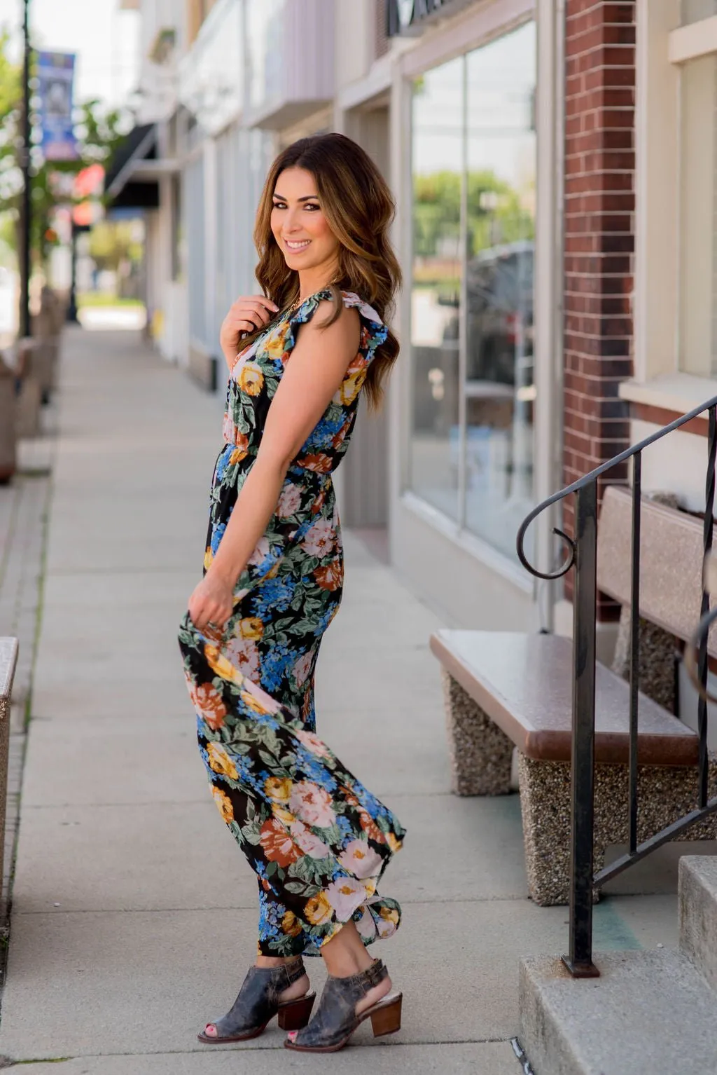 Blossoming Ruffle Accented Maxi Dress