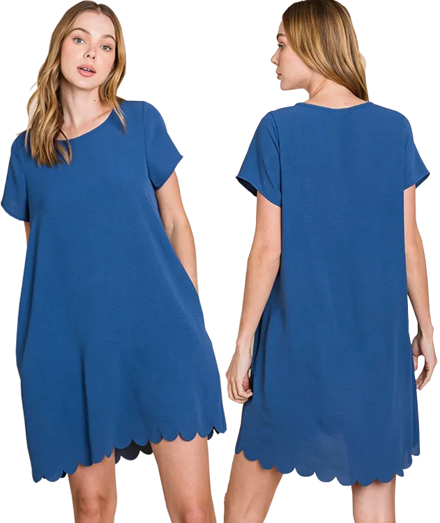 Cotton Bleu Navy Scallop Hem Dress