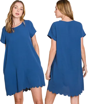 Cotton Bleu Navy Scallop Hem Dress