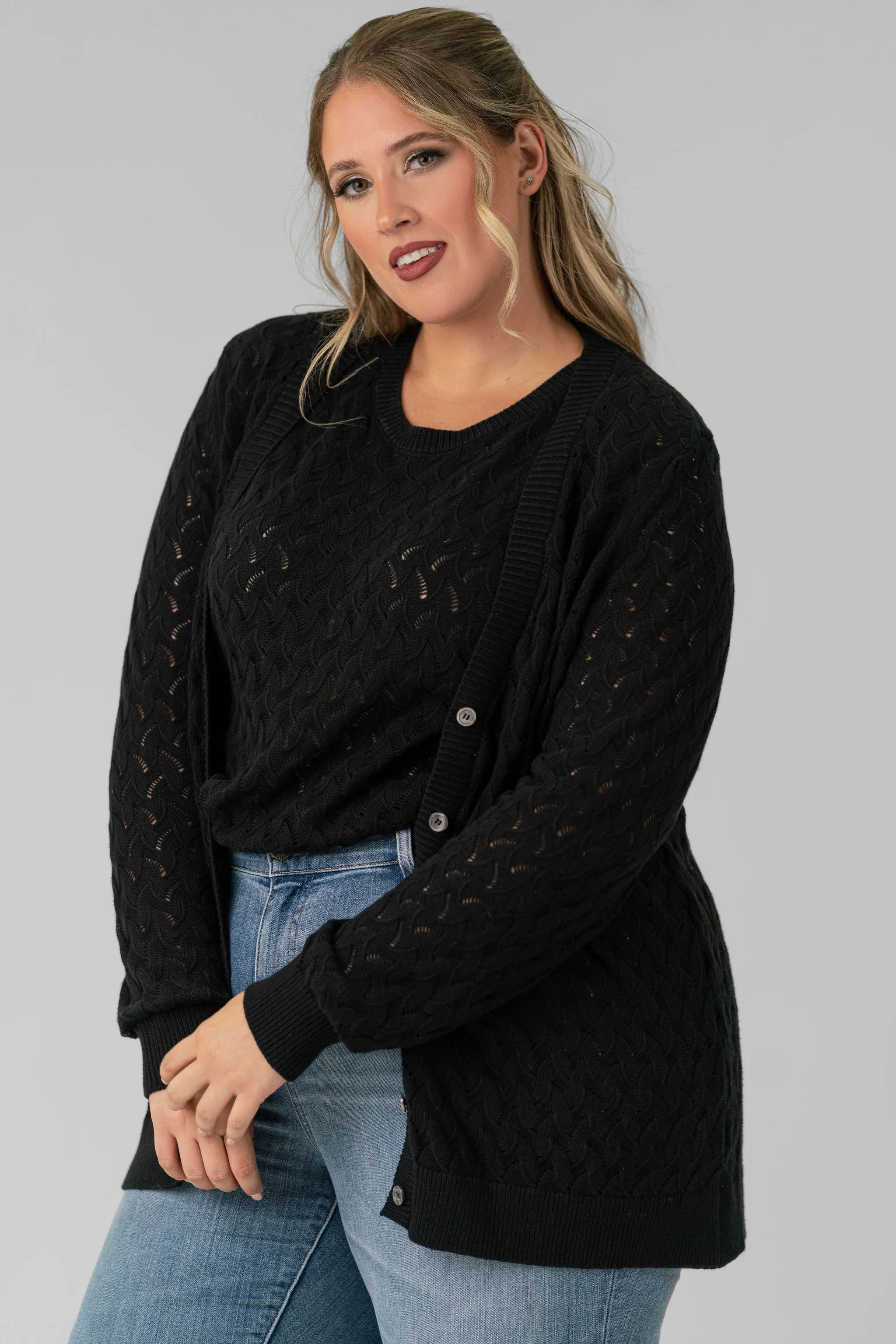 COTTON CASHMERE POINTELLE CARDIGAN