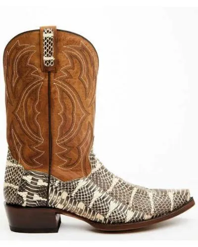 Cowboy Brown Snake Print Leather Western Boot Men Fashion Handmade Ankle Boots