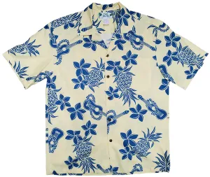 Cream Yellow with Blue Ukulele Hawaiian Shirt