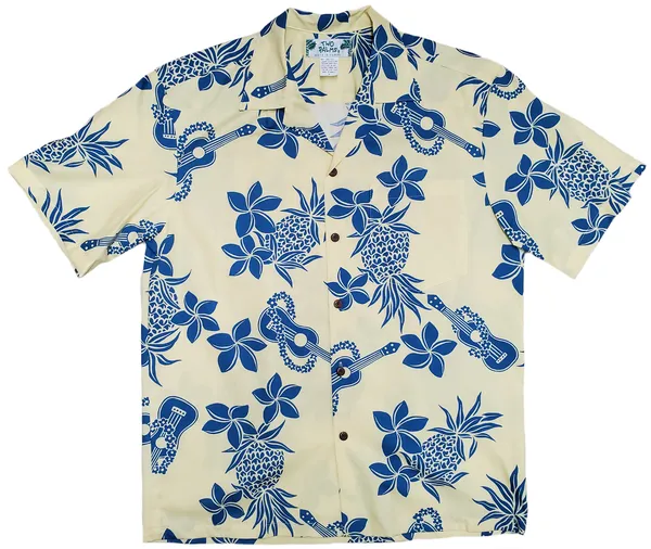 Cream Yellow with Blue Ukulele Hawaiian Shirt