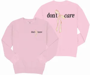 'Don't Know, Don't Care' Bow Crewneck Pullover by Simply Southern (Ships in 3 Weeks)