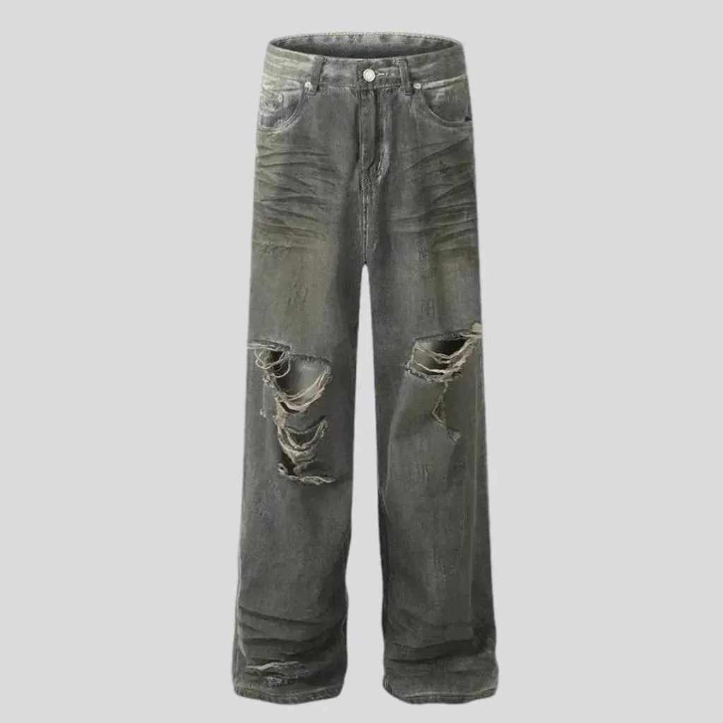 Grunge street style mid-rise men's jeans