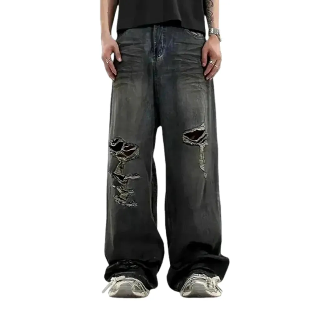 Grunge street style mid-rise men's jeans