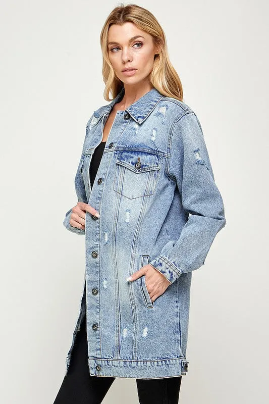 Heather Denim 3/4 Denim Jacket