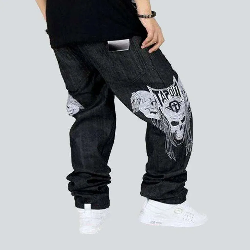 Hip-hop skull embroidery jeans