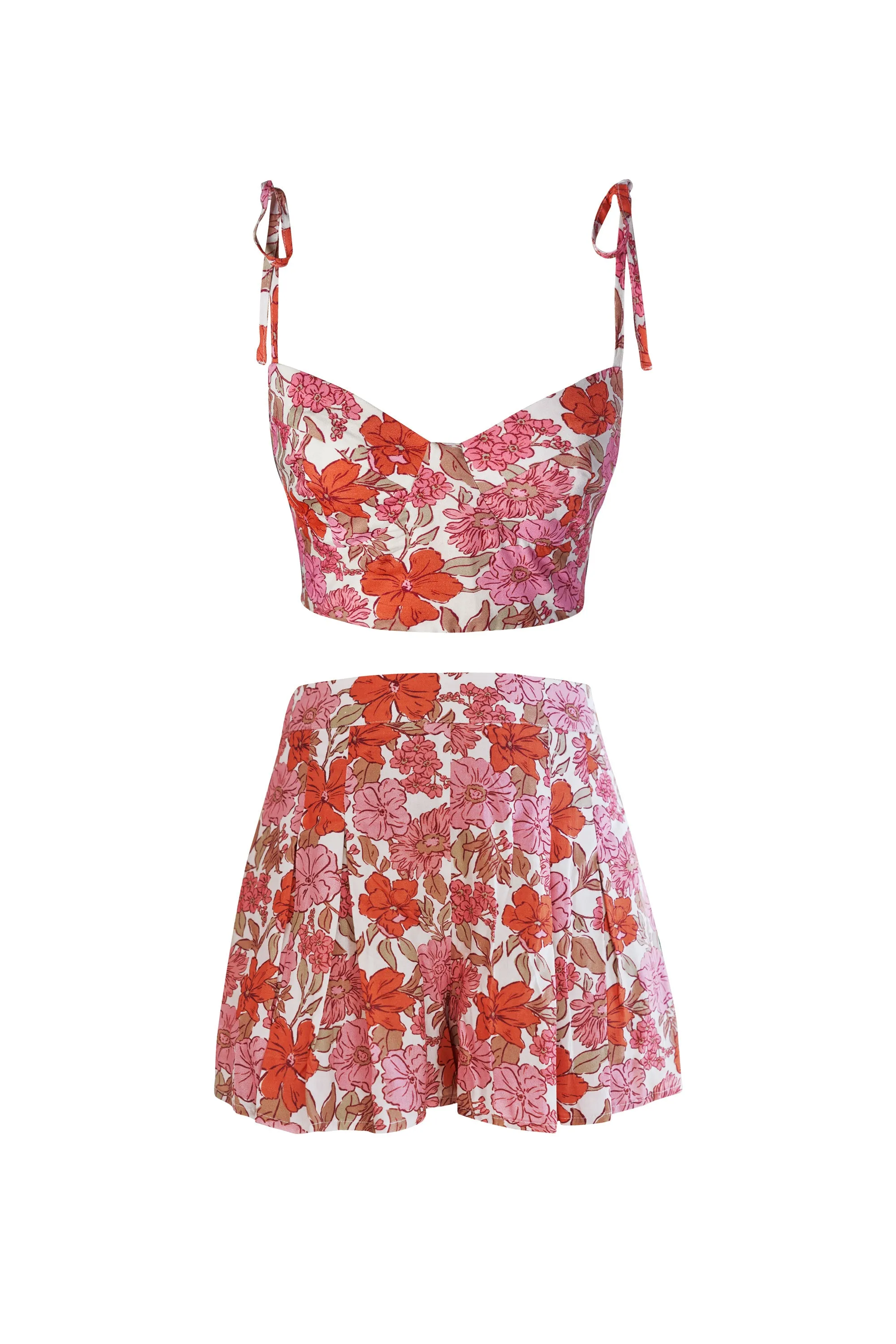 Kimmy Peach Floral Top & Shorts Sets