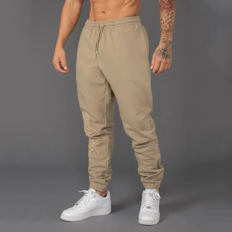 MC - Men’s Workout Joggers: Cotton sweatpants with embroidery, ideal for fitness and casual wear