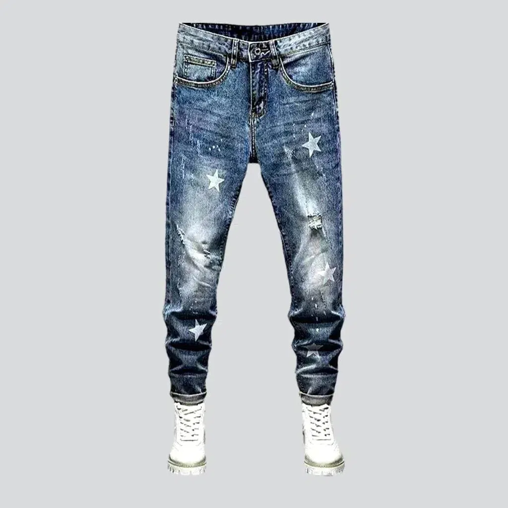 Medium wash men's sanded jeans