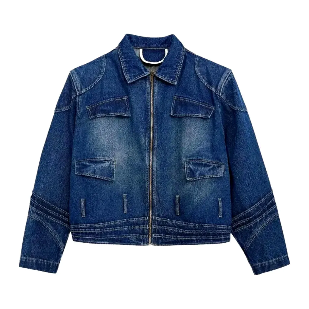 Medium wash sanded stylish men's denim jacket