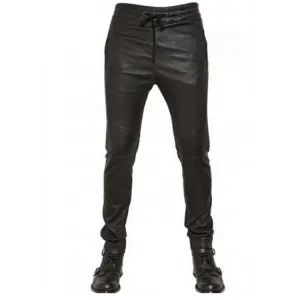 Men Casual Wear Skinny Fit Pure Black Leather Pants