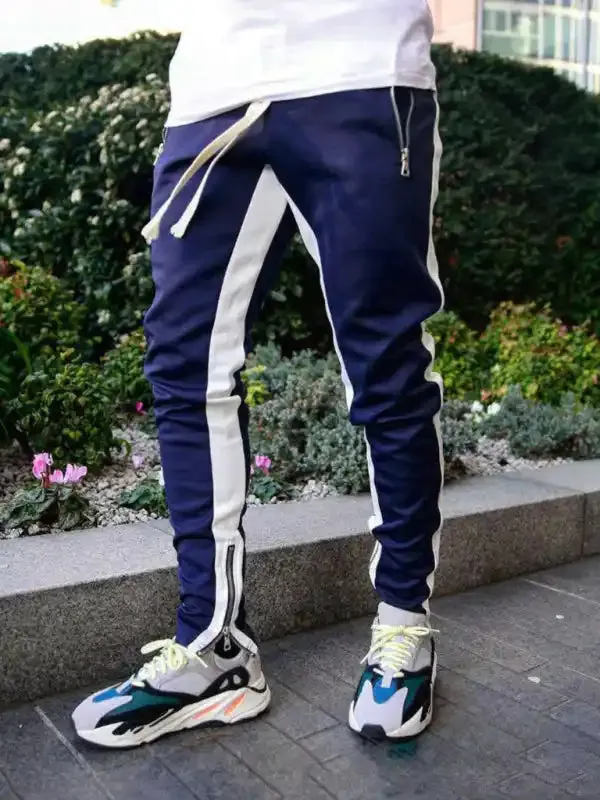 Men’s color-block casual double-pocket multi-zipper sportspants