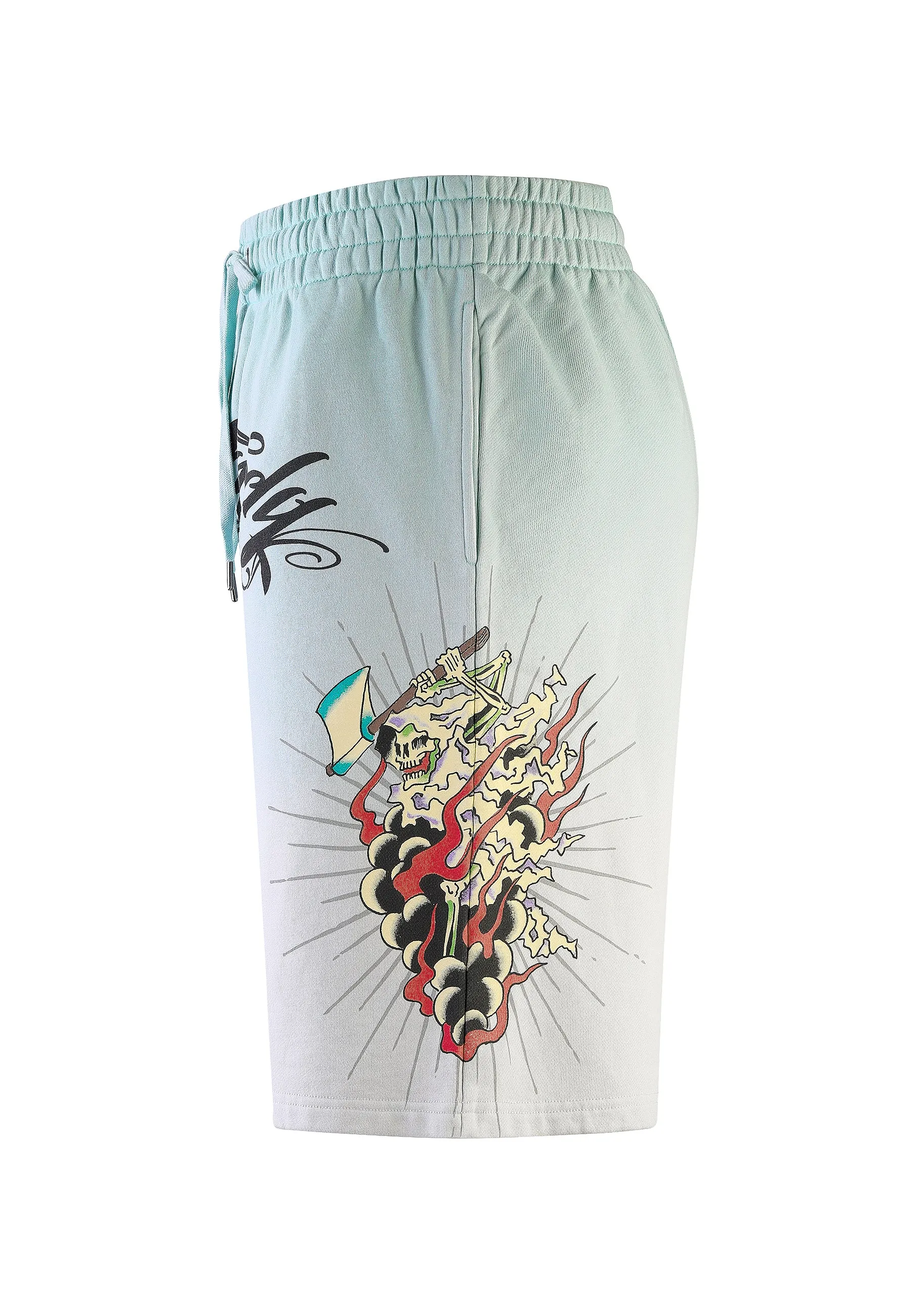 Mens Death Fighter Sweat Shorts - Light Green/Grey