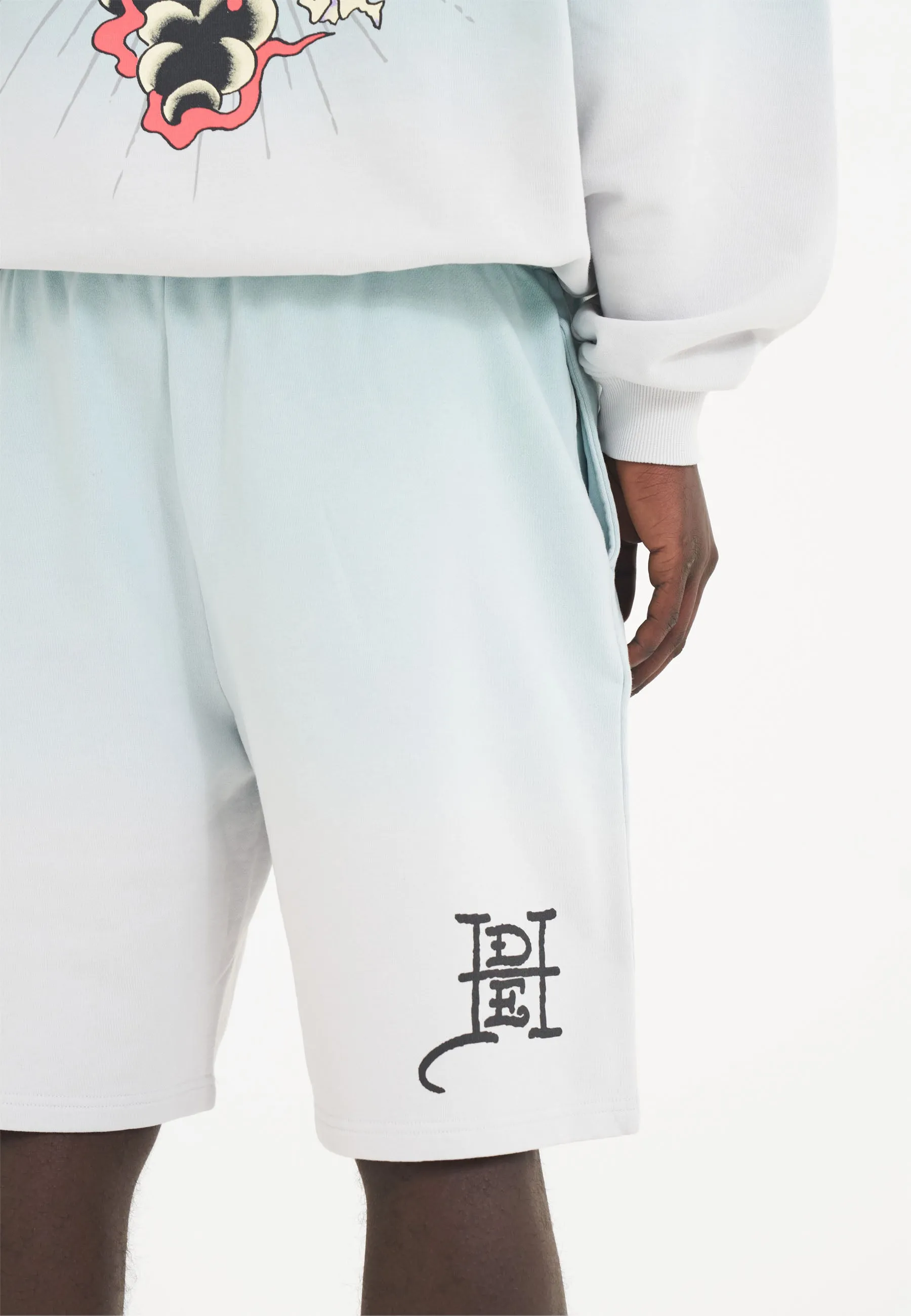 Mens Death Fighter Sweat Shorts - Light Green/Grey