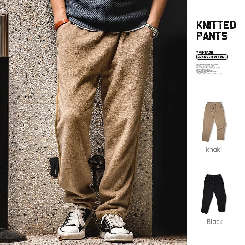 Men's Fleece Knitted Pants with Warm Elastic Waist - Plush Casual Pants