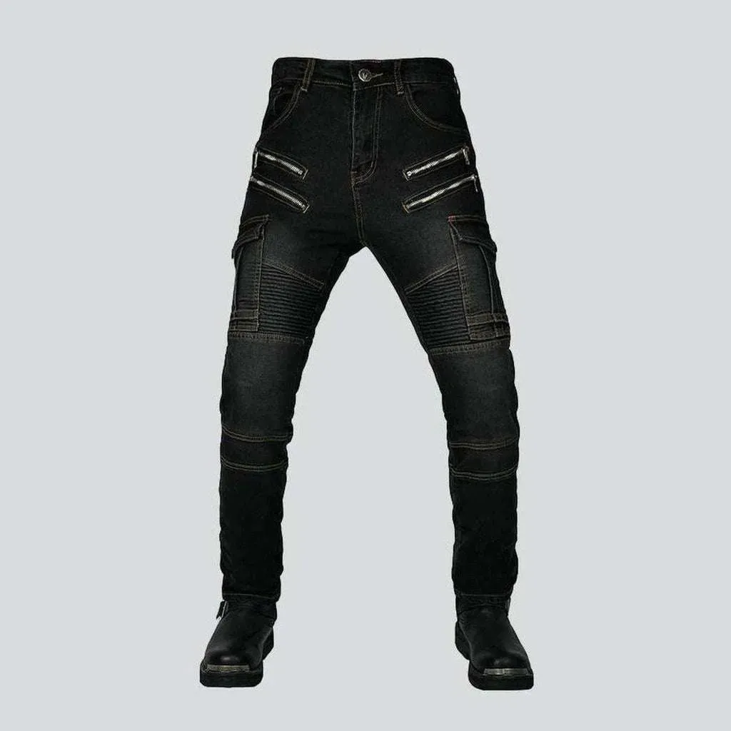 Men's moto jeans with zippers