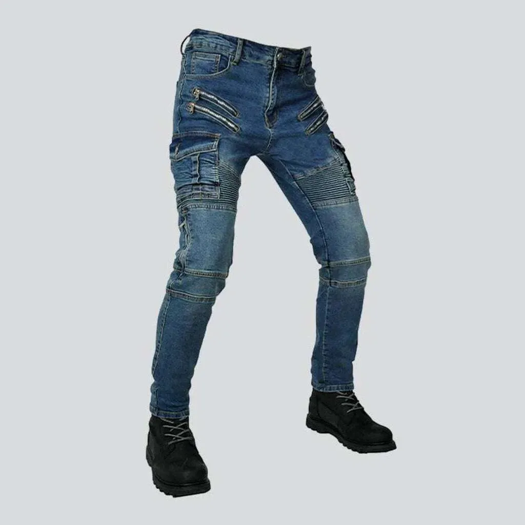 Men's moto jeans with zippers