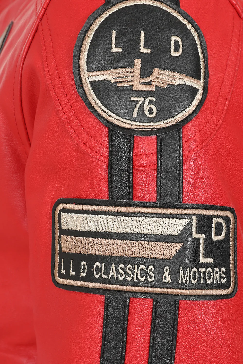 Men's Red Real Leather Racing Style Jacket with Stripes - 'FRANK'