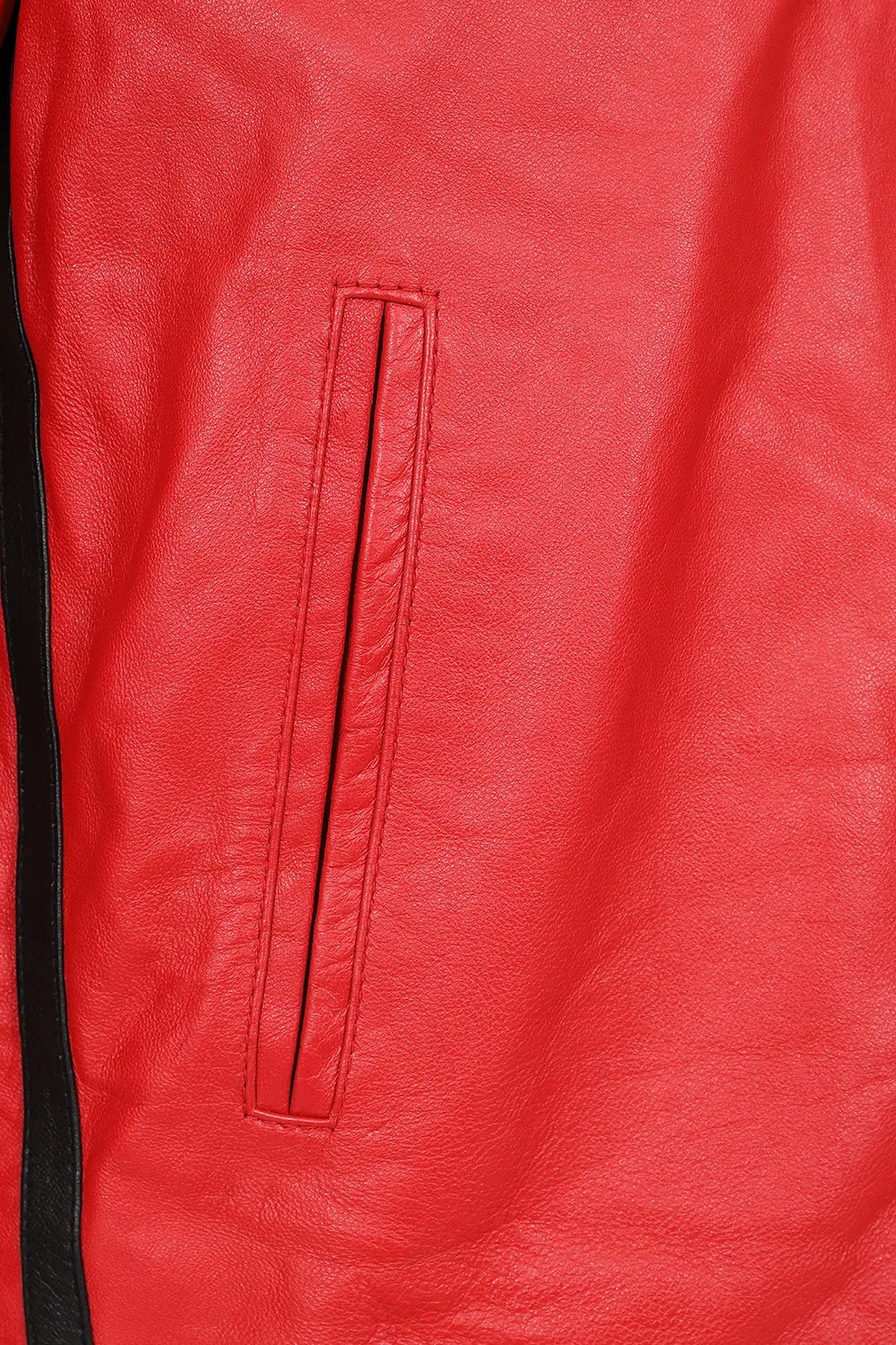 Men's Red Real Leather Racing Style Jacket with Stripes - 'FRANK'