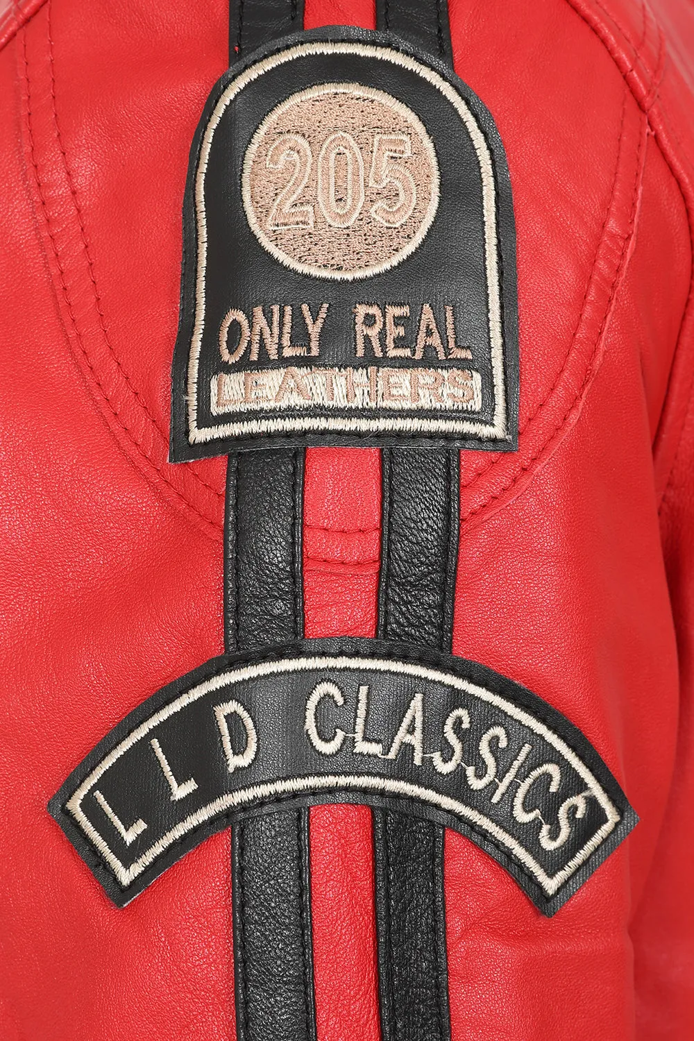 Men's Red Real Leather Racing Style Jacket with Stripes - 'FRANK'