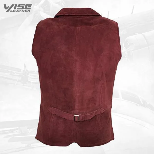 Men's Smart Burgundy Suede Leather Waistcoat