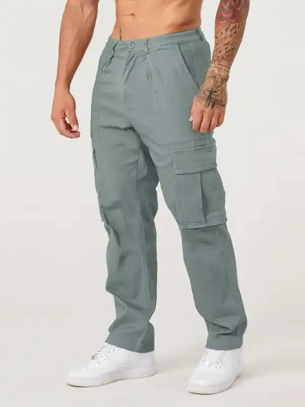 Men’s spliced solid color casual sports loose overalls