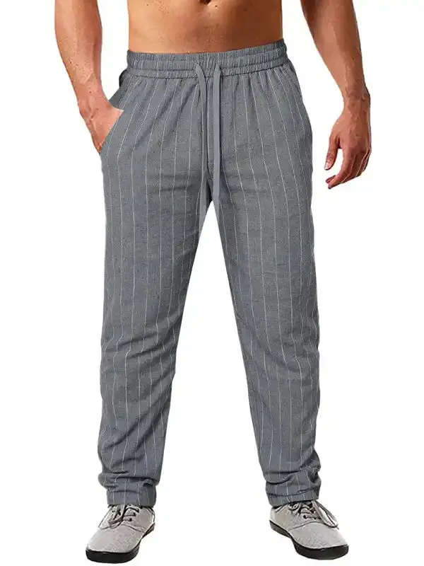 Men’s vertical striped lace-up elastic waist beach pants casual trousers