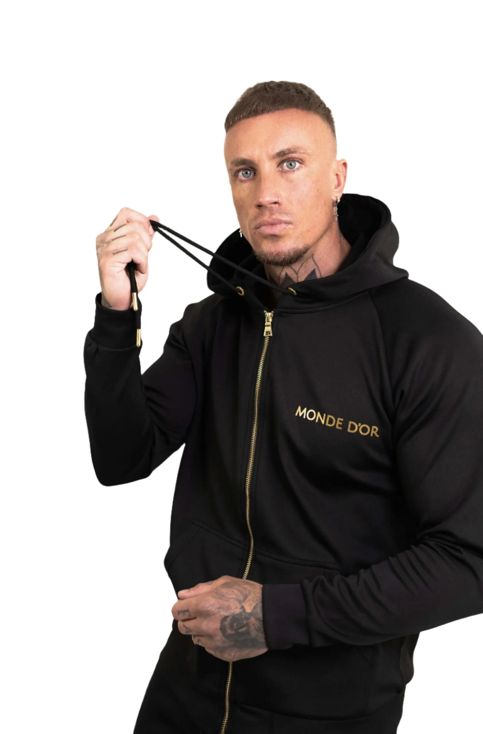 Men's Zip Up Black and Gold Hoodie