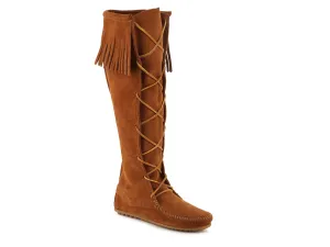 Minnetonka Lace Up Boots with Fringe, Dark Brown