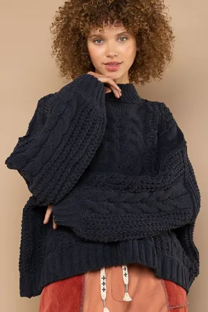 Mock Neck Cable Knit Sweater