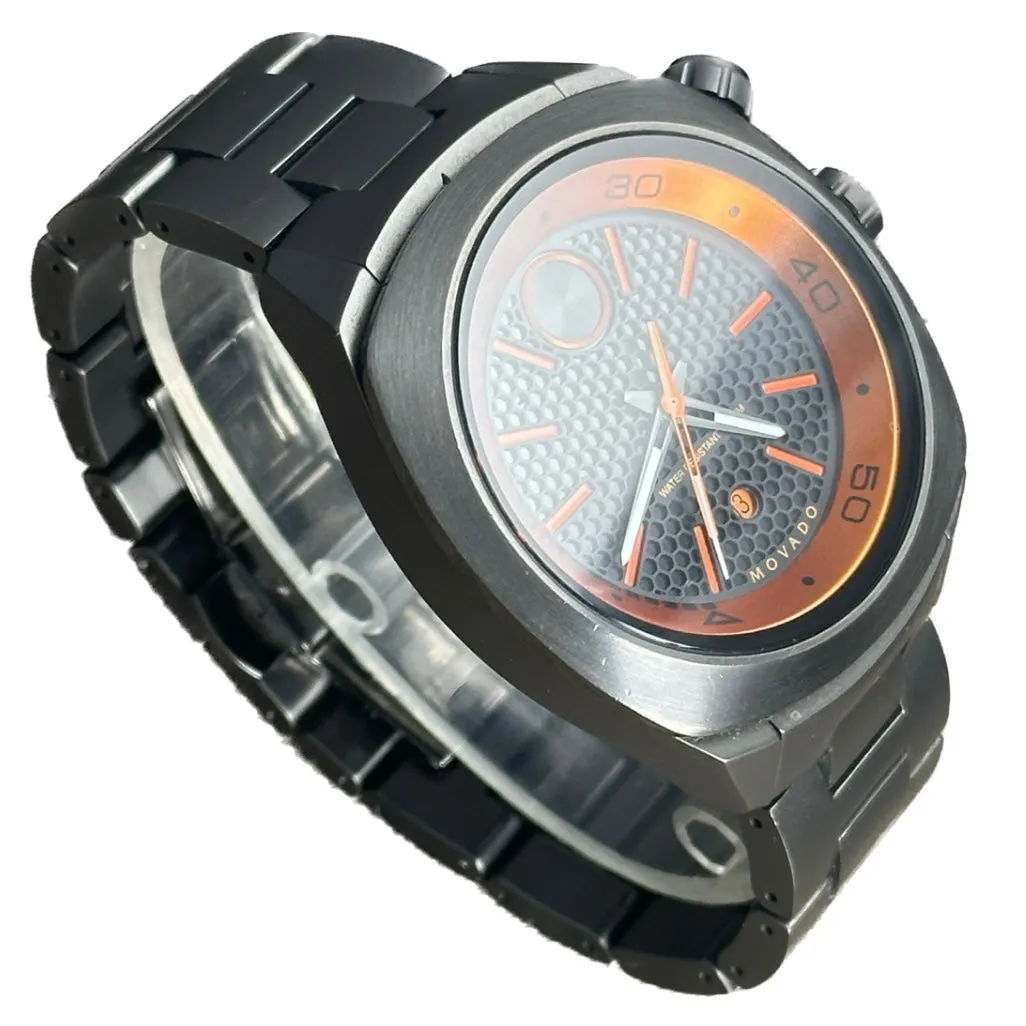 Movado Bold Black and Orange Gunmetal Watch