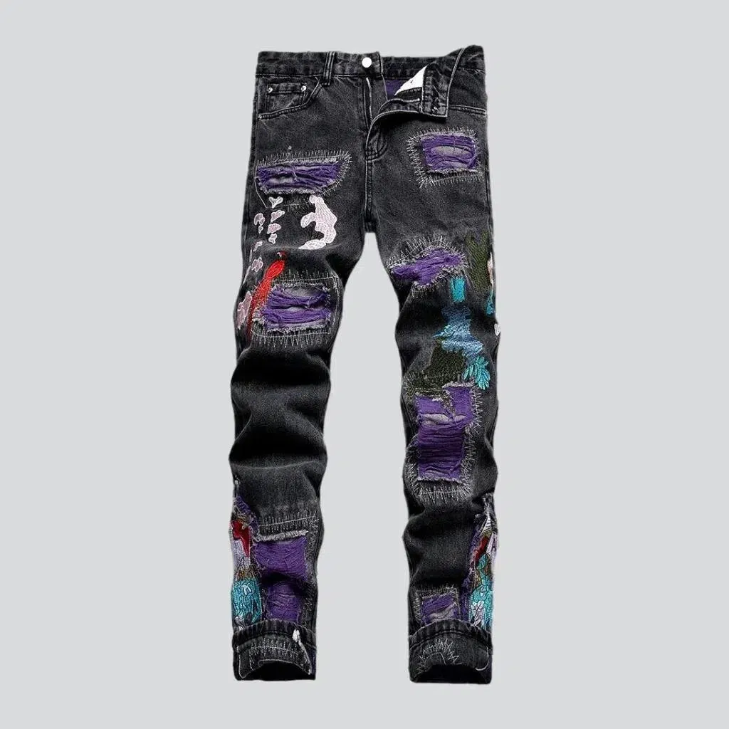 Patchwork men's embroidered jeans