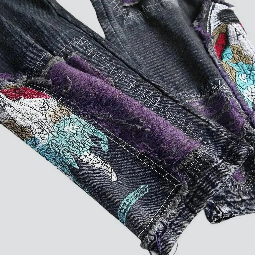 Patchwork men's embroidered jeans