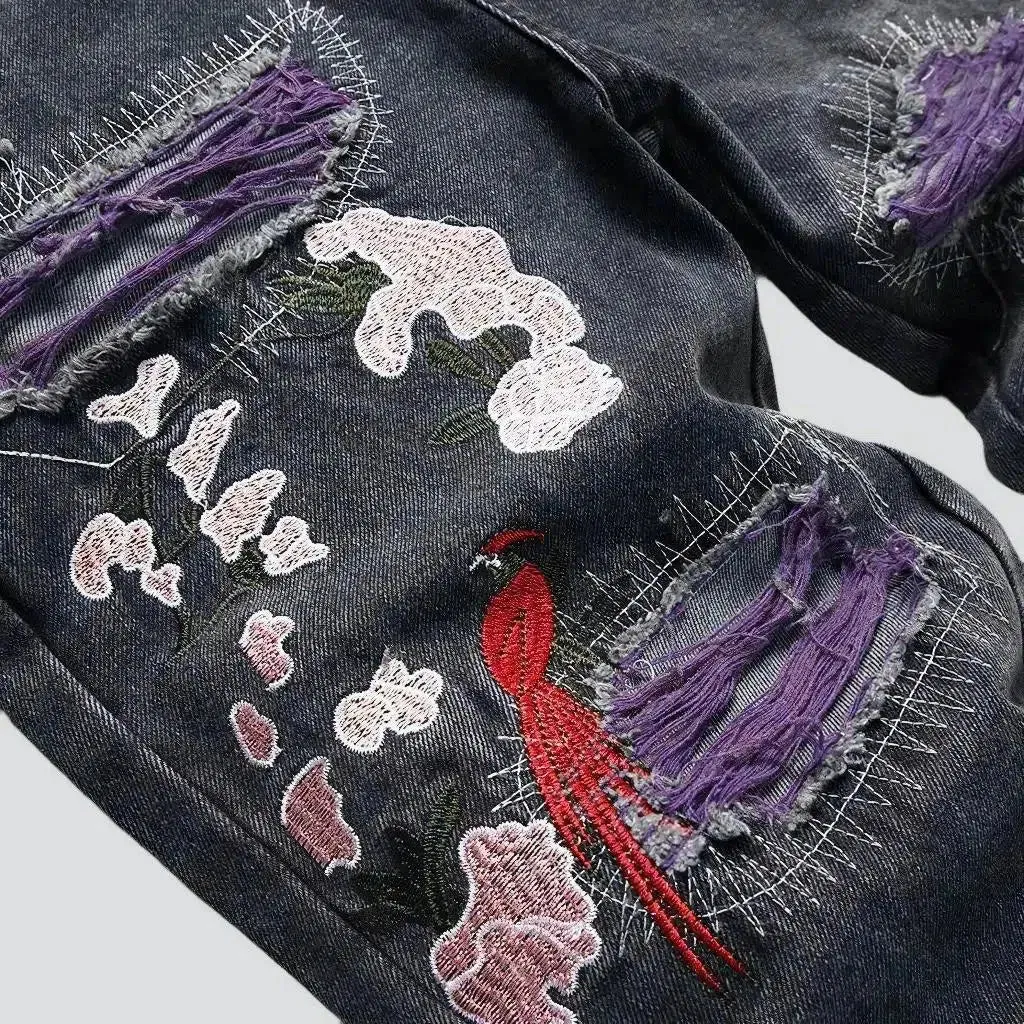 Patchwork men's embroidered jeans