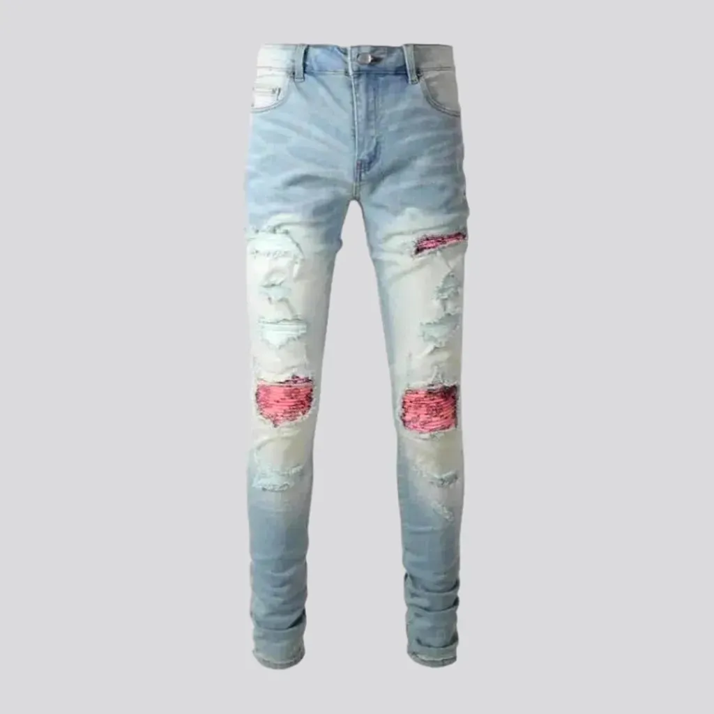 Pink-patch men's skinny jeans