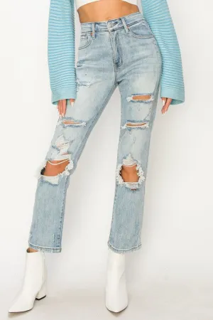 Reese High Rise Distressed Straight Jeans