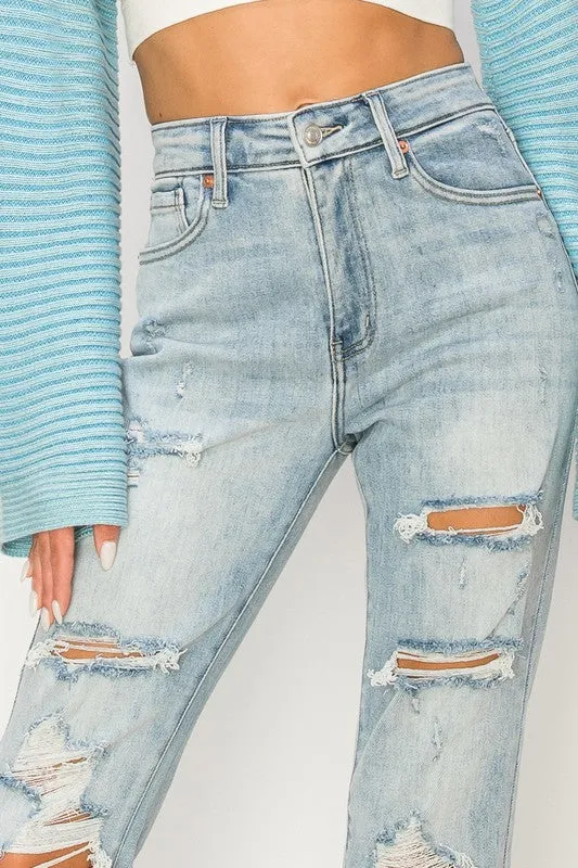 Reese High Rise Distressed Straight Jeans