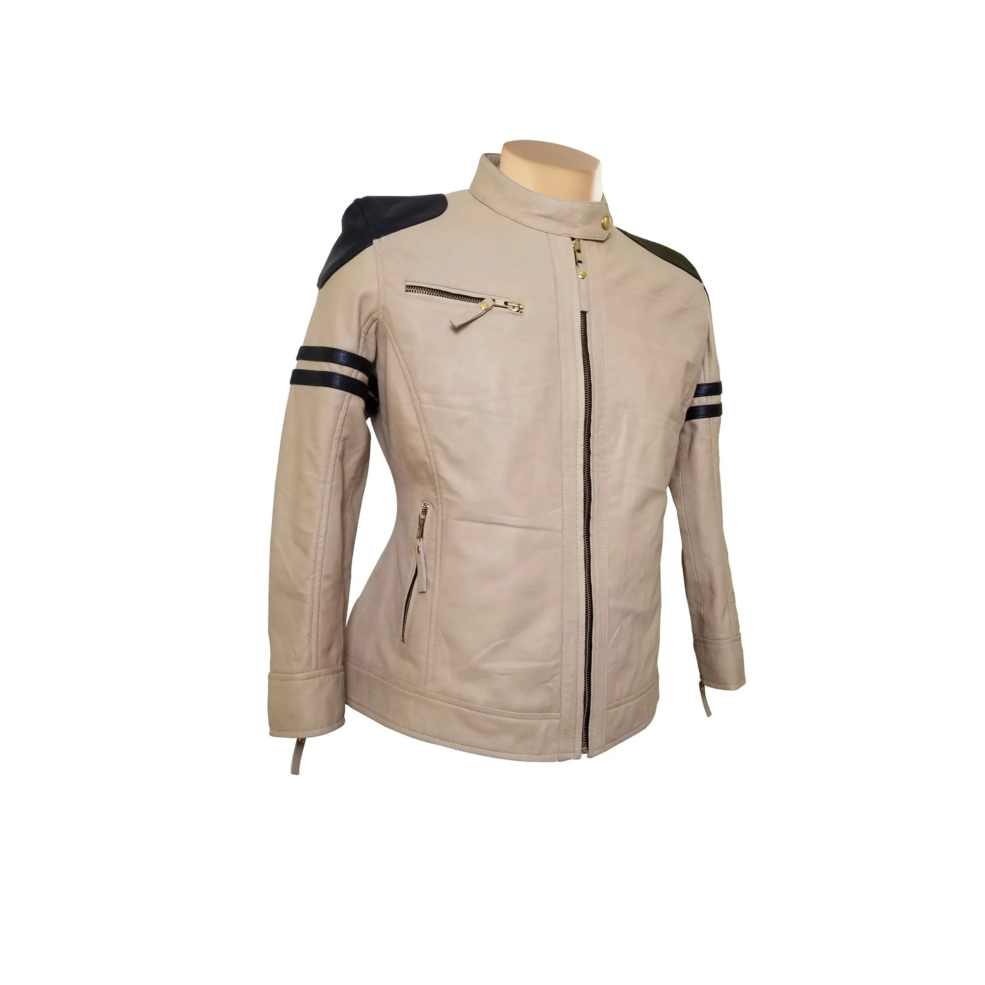 Senan’s Beige and Brown Moto Style Leather Jacket